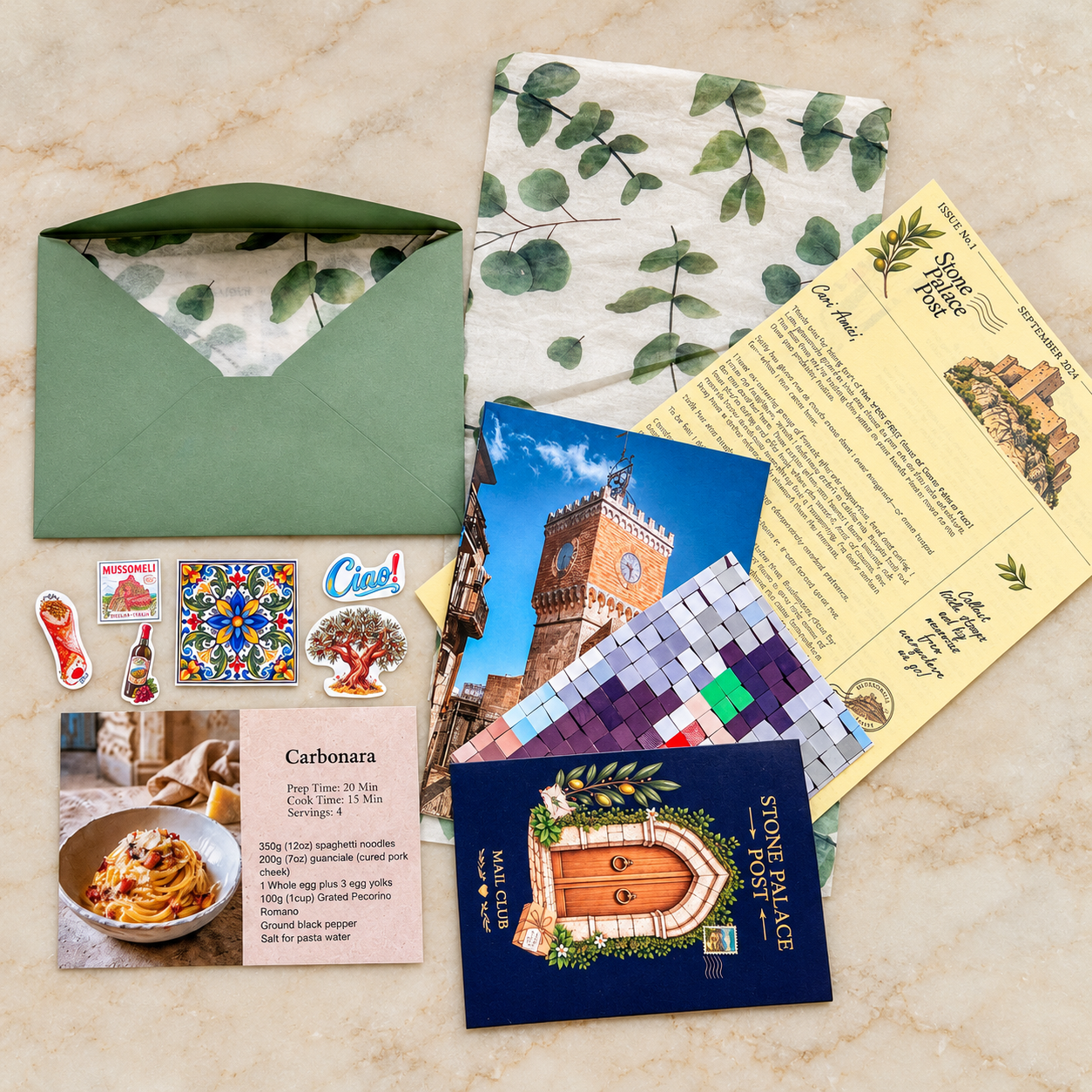Stone palace post stationery flat lay